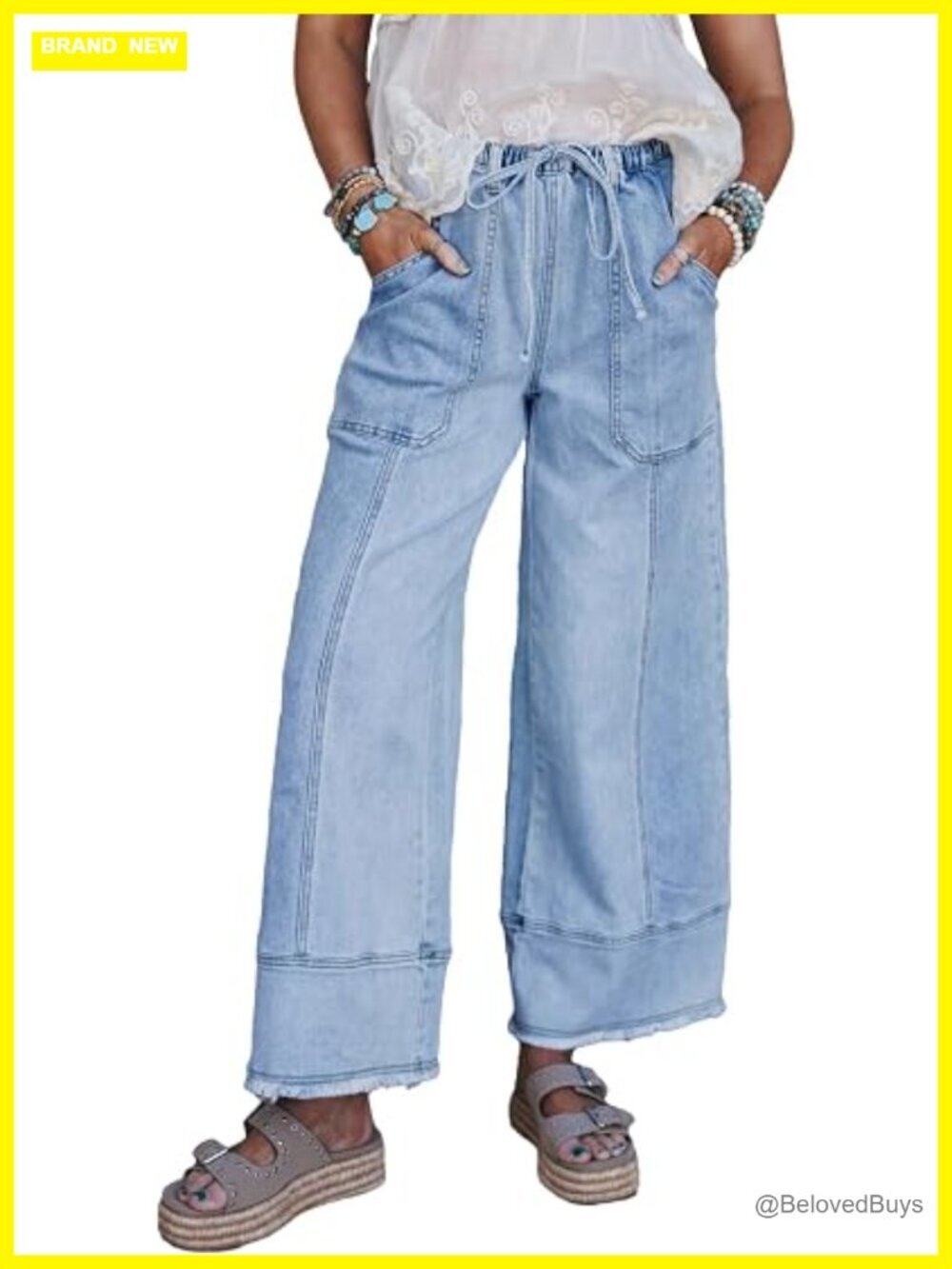 High Waisted Wide Leg Baggy Jeans Drawstring Denim Pants